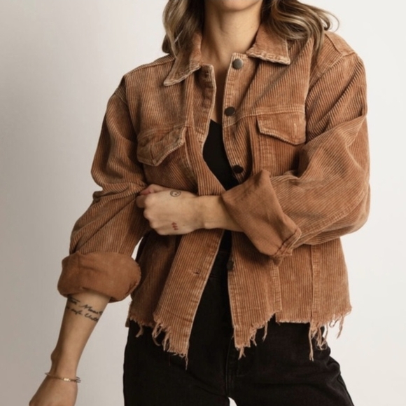 POL Shacket Tan Camel Brown Corduroy Boho Western Cowgirl Large - Picture 3 of 11